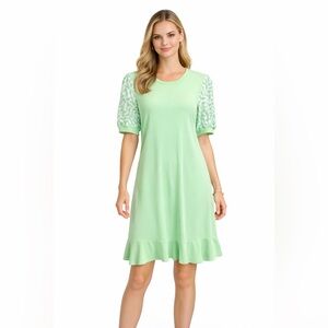 CeCe Mint Green Ruffle Hem Dress Leaf Puff Sleeve Shift Dress Size M NWT